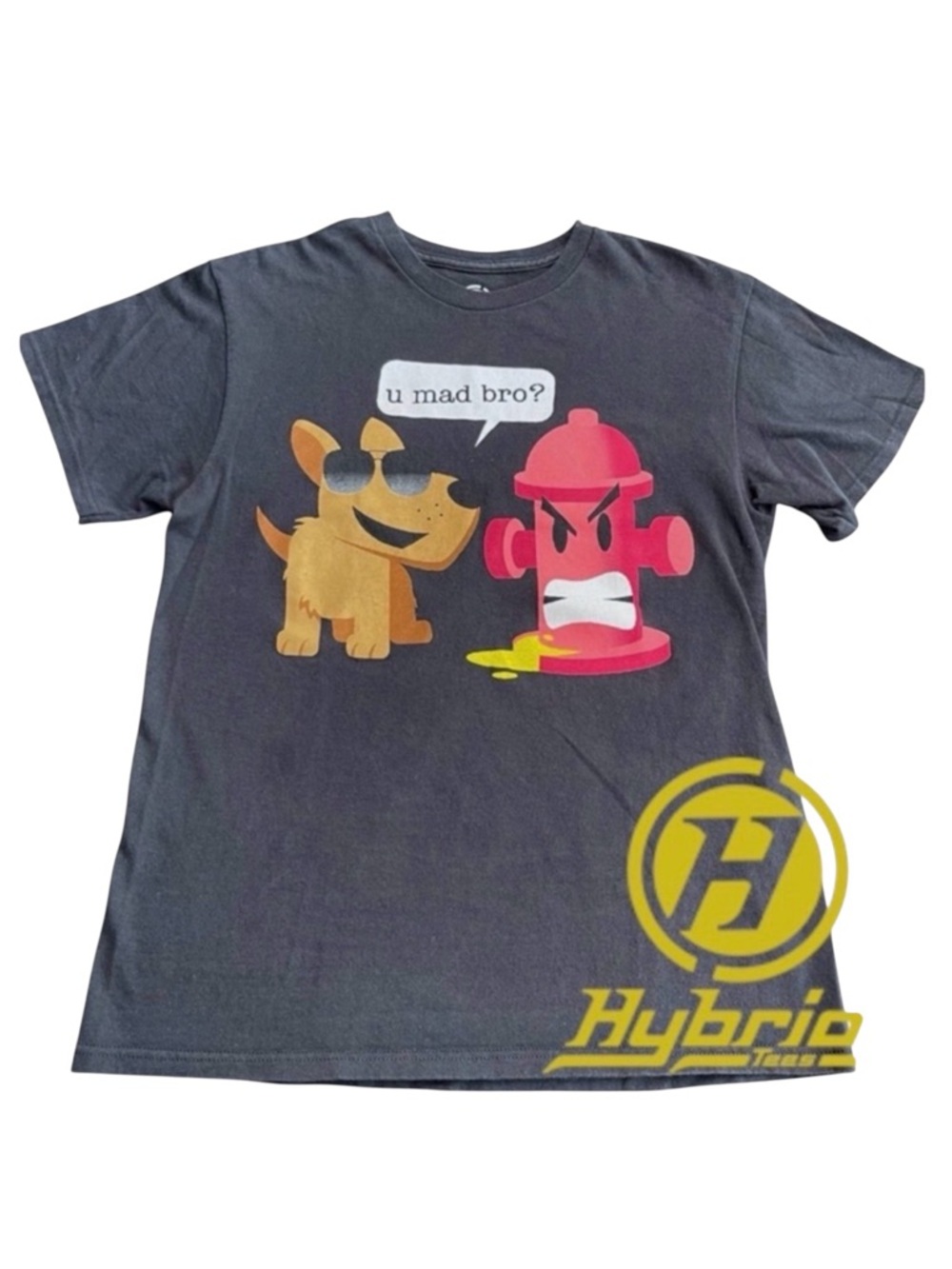 Hybrid Tees Black "U Mad Bro" Dog Fire Hydrant Graphic T-Shirt (M)